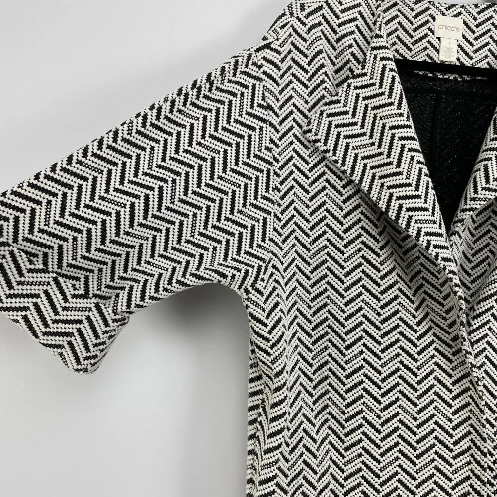 Chicos 1 Womens Medium Jacket‎ 3/4 Sleeve Snap Closure Relax Coat Lagenlook